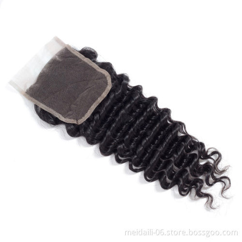 4*4 Lace Closure Hair Suppliers For Black Women, Brazilian Human Natural Black Hair Deep Wave Swiss Lace Closure Hair
